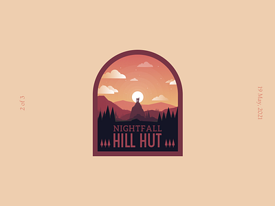 NightFall Hill Hut (Badge - 2 of 3) badge design gradient graphic design hill illustration logo minimal mountains red stamp