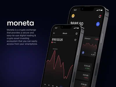 Moneta - A crypto trading app app crypto dark mode dashboard design studio figma mobile web 3.0