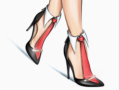 Shoes with a tie black and white design drawing fashion foot illustration legs shoes tie