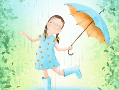 Under rain bookillustration caracter children book illustration childrens book design drawing girl character girl illustration girls illustration rain