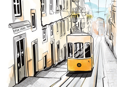 Lisbon city cityscape illustration lisboa lisbon sketch tram urban sketch