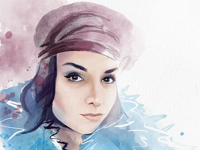 Burgundy beret digital watercolor portrait portraits watercolor woman women