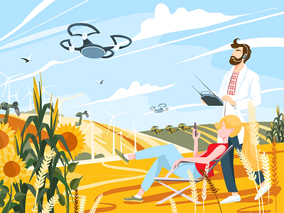 Agrarian of the future agrarian farmer farmers field flat harvest illustration illustrators
