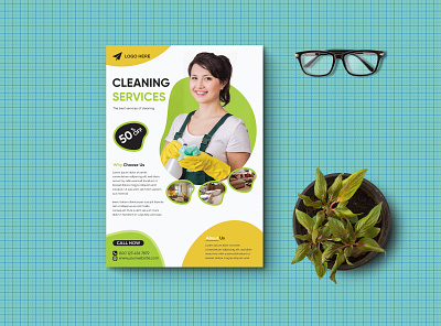 Cleaning Services A4 Size Template banner branding design illustration illustrator minimal photoshop social social media banner vector web