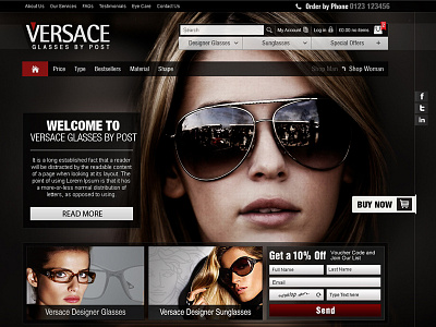 versace eyewear fashion glasses optician profile share social trending twitter ui user ux