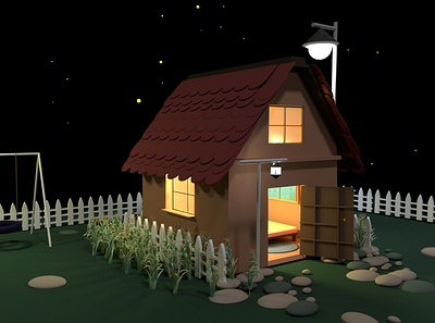 3D Cute House Modeling - Night View animation autodesk maya cute house cute house modeling light house night view