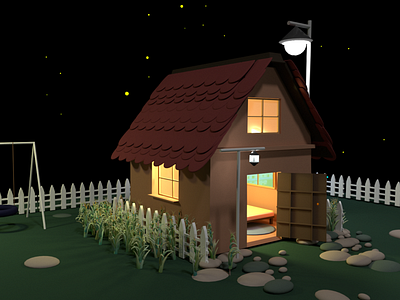 3D Cute House Modeling - Night View