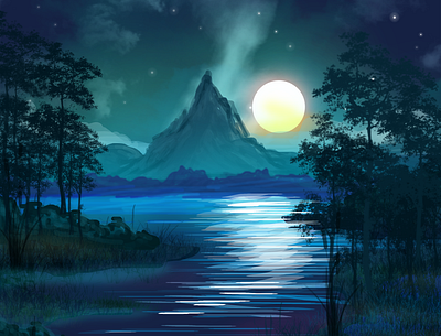 Mountain Night View - Digital Art ba background design digital art digital illustration digital painting digitalart illustraion illustration illustration art wallpaper