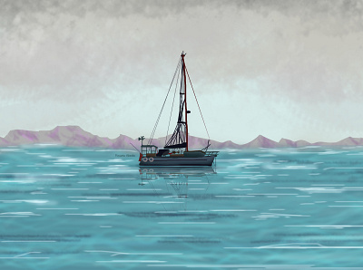 Digital Art of Sea with Boat background backgrounddesign digital art digital illustration digital painting digitalart fouziaabida illustraion illustration illustration art