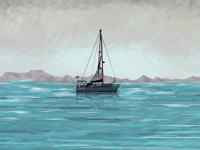 Digital Art of Sea with Boat