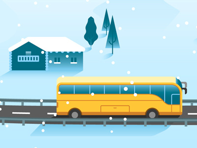 Winter illustration - Detail 1 2d bus chalet house road snow vector winter