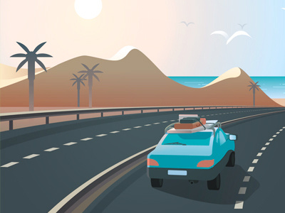 Summer illustration - detail 1 2d beach highway illustration palm tree road summer vacancies