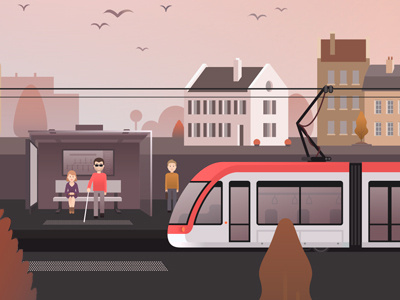 Autumn Tram illustration - Detail 1 2d autumn station tramway urban vector