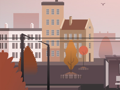 Autumn Tram Illustration - Detail 2 2d autumn station tramway urban vector