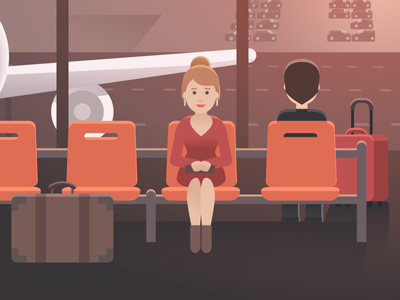 Autumn Airport - Illustration detail 3 2d airport autumn characters illustration seats sunset travel vector waiting