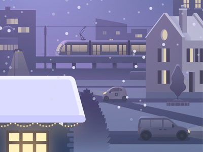 Christmas city illustration - detail 1 2d christmas night snow vector winter