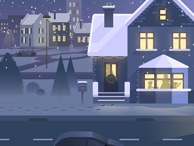 Christmas city illustration - detail 2 2d christmas house night snow vector winter