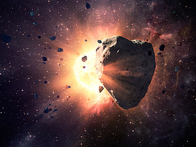 Heart shape asteroid - 3D still frame 3d asteroid astro fractal light nebula space stars sun