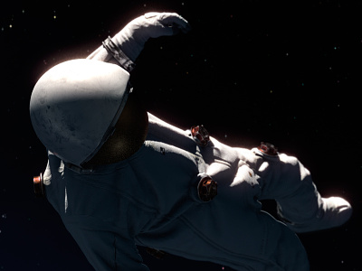 Lost in space (still frame from an upcoming short motion piece) air astronaute dark falling gravity light pose space