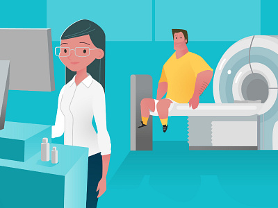 Quick shot from an upcoming explainer video - 4 doctor explainer machine medical mri rugbyman