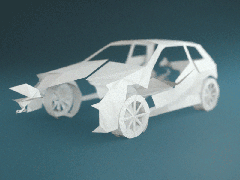 Origami Vehicle test 3d c4d car origami paper