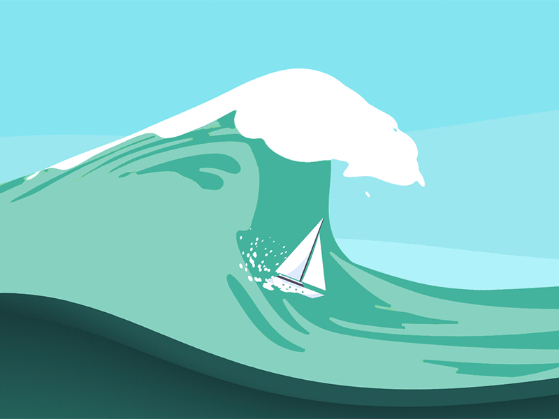 Boat surfing on a giant wave 2d after effects animation boat ocean surf wave