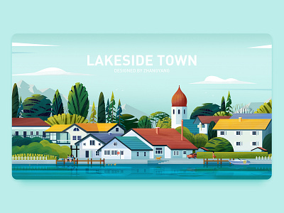 Lakeside town design illustration
