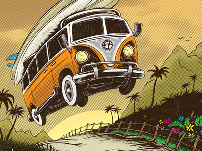 VW Longboard cartoon drawing illustration longboard skateboard volkswagon