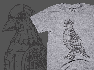 Pigeontron black and white cotton bureau illustration pigeon t shirt tee