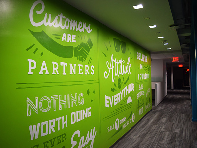 Word Wall Mural green hand painted inspiration lettering mural office type