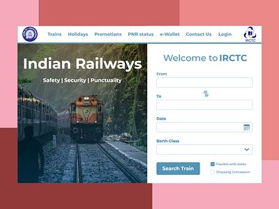 Indian Railway Website Mockup adobe xd adobexd adobexduikit daily dailyuichallenge design dribbble india logo minimalism simplistic train travel typography ui ux web website