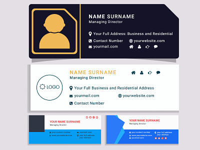 Flat and Modern Email Signature Templates address banner branding business call company contact e mail email graphic icons mail mobile phone professional project signatures templates web website