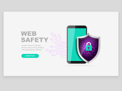 Web safety branding concept design graphic header illustration landing page lock technology typography ui design ux vector illustration web