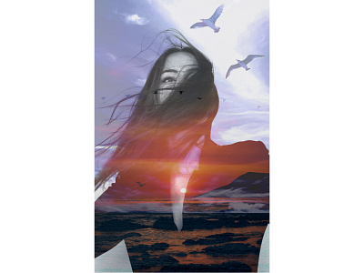 Woman's Nature 05 - "Sea Love" Photomanipulation series air artistic beautyful birds double exposure girl image manipulation nature ocean photo edit photo editing photo montage photoshop sea sunrise sunset waves wind woman women