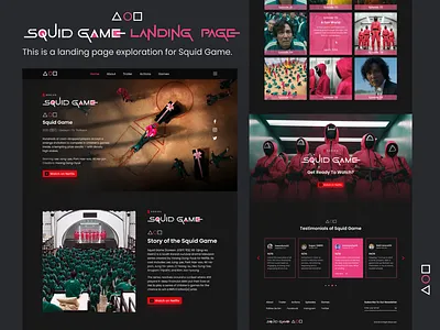 Squid Game Website UI Design cool design creative darkmood darkmood design darkmood landing page game landing page kdrama landing landing page design minimal design movie landing page netflix squid game squid game landing ui uiux user experience user interface web design website design