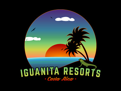 Beach Logo Illustration beach chill costa rica iguana illustration landscape logo ocean palm trees relaxed sunset vacation