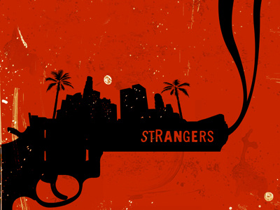 Strangers 02 city gun mystery orange palms pulp retro series strange strangers vector web