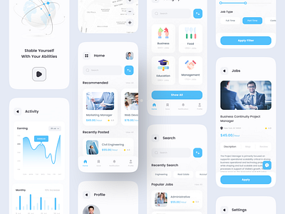 Job Finder Mobile App activity app app design app designer app ui dashboard design devignedge job job app job application job board job finder job list job listing job search mhmanik02 mobile app search ui