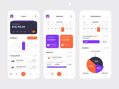 Expense Tracker Mobile App UI Design app app design app designer app ui banking budget devignedge ewallet expense manager expense tracker finance financial income mhmanik02 mobile mobile banking payment statistics tracker wallet