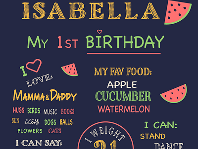 Birthday party board baby bday birthday birthday party design first bday flower illustration my first birthday party vector