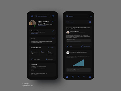 Redesign of LinkedIn (Dark Mode)