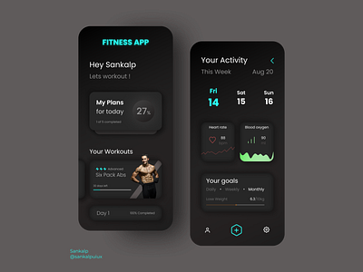 Fitness App Concept. app appdesign darkmode darkui design figma neumorphism typography ui uibucket uidesign uitrends uiux uiuxdesign uiuxdesigner uiuxinspiration ux uxui uxuidesign