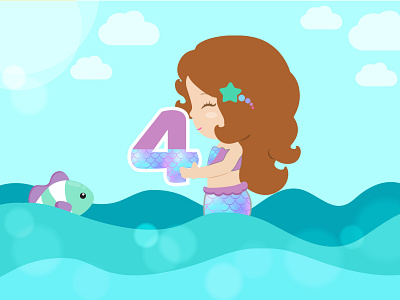 Mermaid 🧜‍♀️ 4th B-day 🧜‍♀️ illustration mermaid under the sea underwater vector art