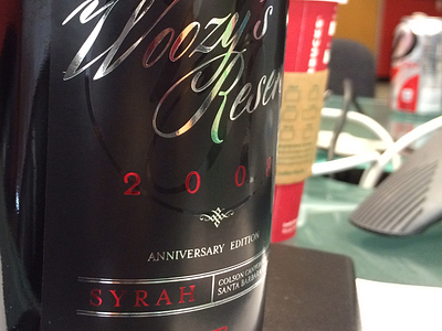 Woozy's Reserve bottle design ink label logo monogram print watermark wine