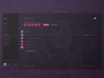 Spotify redesign (6ix9ine) concept music music app player rapper redesign spotify ui