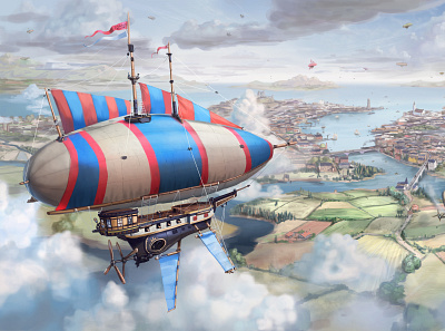 Airship over the City background art game art illustration