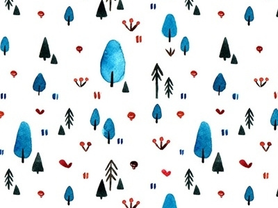 Blue Forest Pattern blue forest illustration ink pattern watercolor