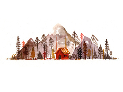 Fall Cottage cottage fall paint pine trees watercolor