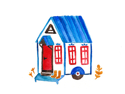 Cottage On Wheels caravan cottage home on wheels illustration watercolors