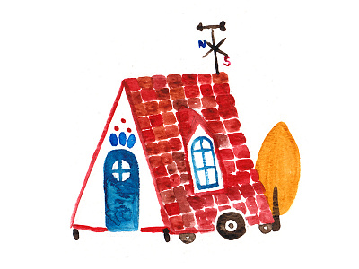 A Frame a frame house caravan cottage on wheels illustration tiny home watercolors